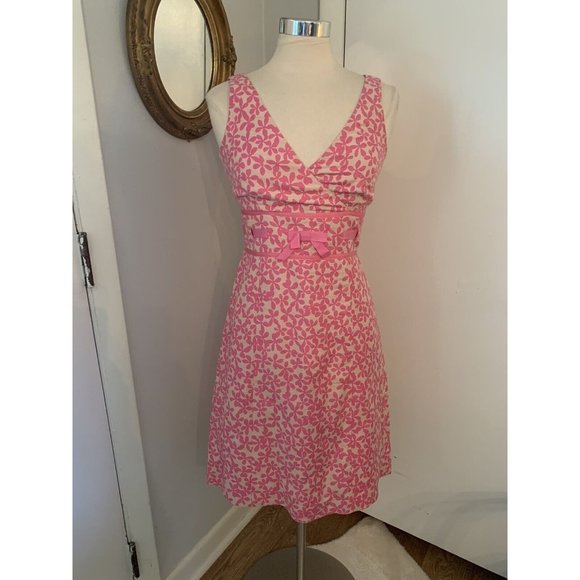 Maggy London Pink Floral Dress Fit & Flare 6 sleeveless Cocktail Easter V Neck - Picture 7 of 12